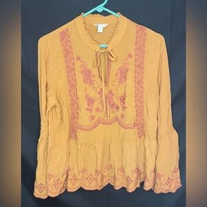 Cato Women's Peasant Top Embroidered Flare Sleeve Cottagecore SzLG Boho Hippie